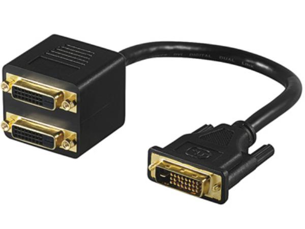 Y-splitter DVI-D(24+1) han til 2 x DVI-D(24+1) hun (0,2m)