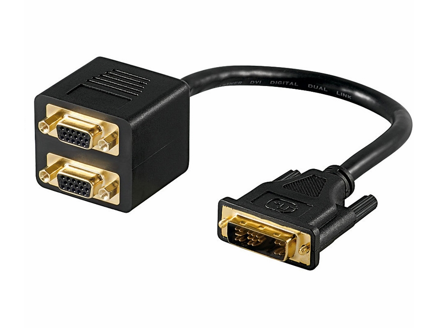 Y-splitter DVI-I (12+5) han til 2 x SVGA(SUBD15) hun (0,2m)