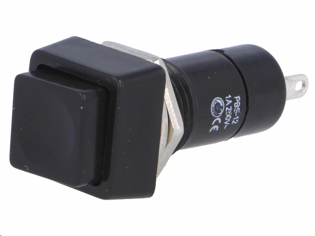 Trykkontakt - 1P OFF-ON, 1A/250V, SORT knap
