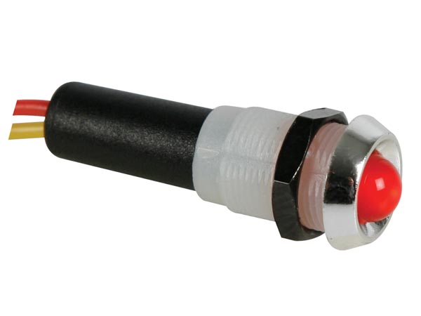 LED panel kontrollampe - 24V, 10mm Krom hus, Rød