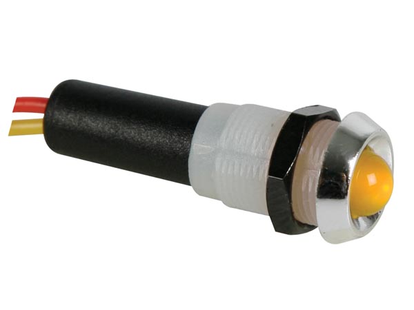 LED panel kontrollampe - 24V, 10mm Krom hus, Gul