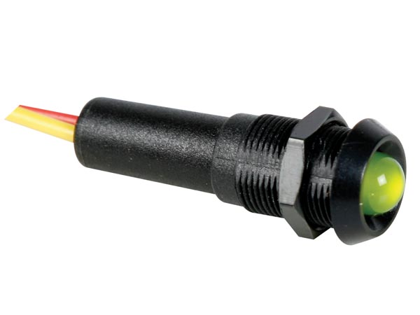 LED panel kontrollampe - 12V, sort hus, GRØN