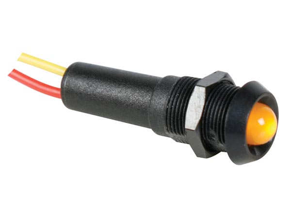 LED panel kontrollampe - 12V, sort hus, GUL