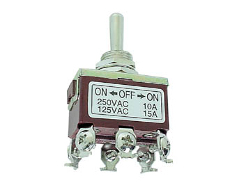 MAXI vippekontakt - 2P (ON)-OFF-(ON) 10A/250V, M3 skruer