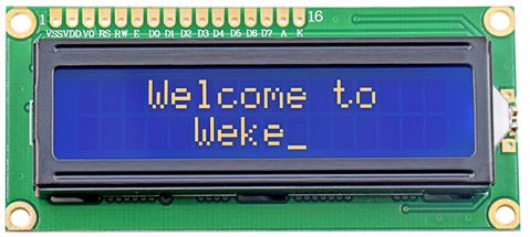 LCD 16x2 m. blå baggrundslys - 5V (til Arduino)