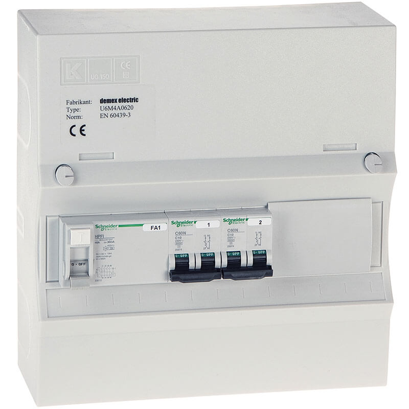 Færdigmonteret gruppetavle - HPFI - 2x10A 1P+N - UG6 - Grå