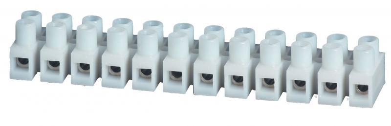 Klemrække m. bladfjeder - 12 x 2,5-4mm², 450V/24A, Hvid