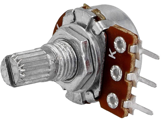 Potmeter - 220kOhm mono lin., Ø6mm rillet metalaksel