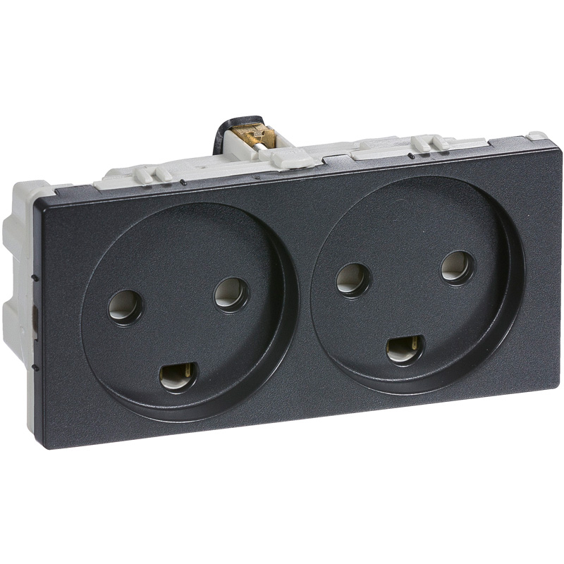 Stikkontakt 2 modul 2 tænd. 2-pol m. jord koksgrå