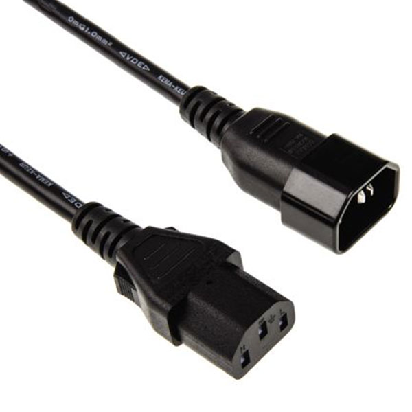 Lysnetkabel 250V 10A, C13 til C14, sort - 2 meter