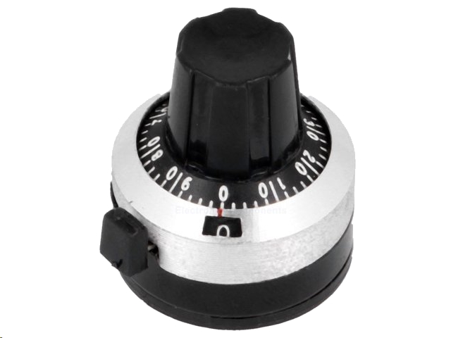 Analog tæller-drejeknap m. lås - 10 omdr. (Ø6,35mm aksel)