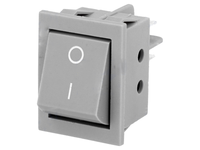 Vippekontakt - 250Vac / 15A, ON-OFF, Grå (DPST)