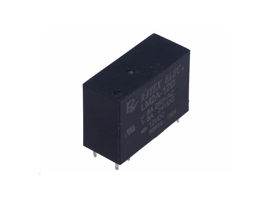 Vertikalt relæ - 12VDC / 5A, 2 x slutte (DPST-NO)
