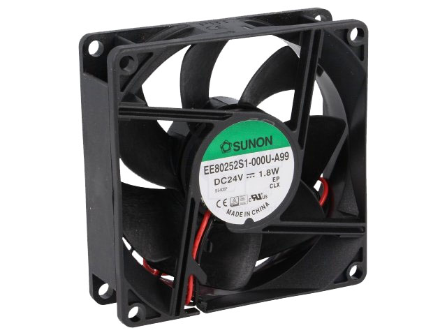 DC blæser - 80x80x25mm 24Vdc / 1,8W m. glideleje, 2 ledn.