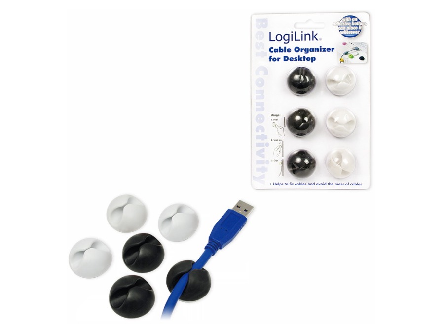 Selvklæbende gummi-kabelholdere - Hvid & Sort (6 stk.)