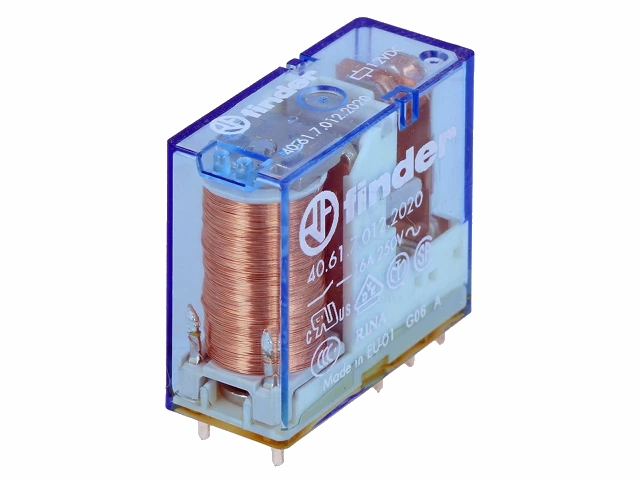 Vertikalt relæ - 12VDC 16A, 1 x skifte (SPDT), 8-ben (5mm)