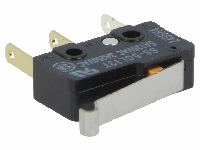 Mikroswitch m. kort arm - 5A/250V, ON-(ON) SPDT, 2,8mm spade