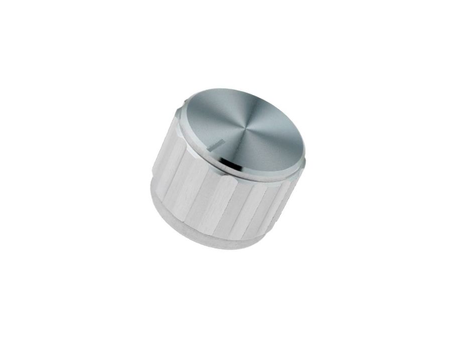 Drejeknap til 6,35mm aksel med markør - Ø20x15mm (Sølv)