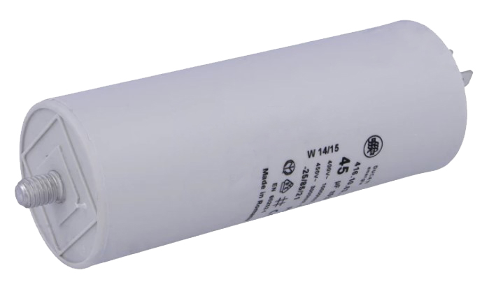 MOTOR kondensator - 45uF / 425V, M8 forskruning, Spadestik