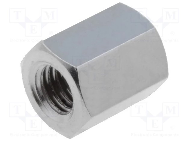 Afstandsmøtrik - 10mm messing, hun til hun (M5)