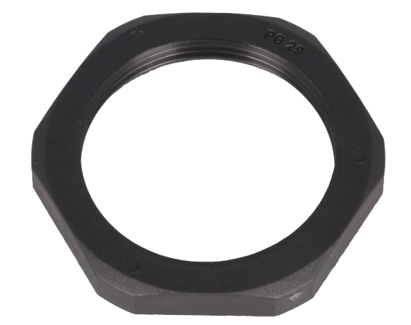 Møtrik til PG29 gennemføring, sort polyamid