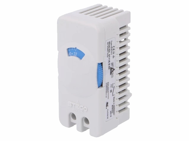 Termostat til DIN skinne - NO, 10A/250V, 0-60°C