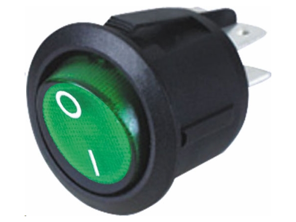 Vippekontakt - 2P OFF-ON, 10A 250V, Grøn lys 0-I (Ø20,2mm)