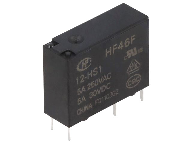 Miniature relæ - 12VDC / 5A, 1 x slutte (SPST-NO)