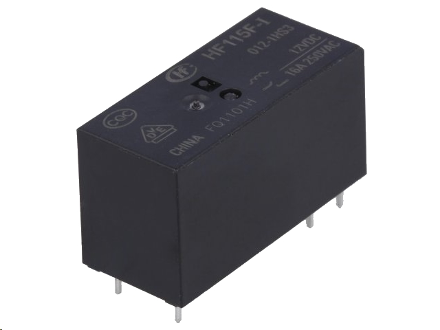 Miniature relæ - 12VDC 16A, 1 x slutte (SPST-NO), 6-ben 5mm