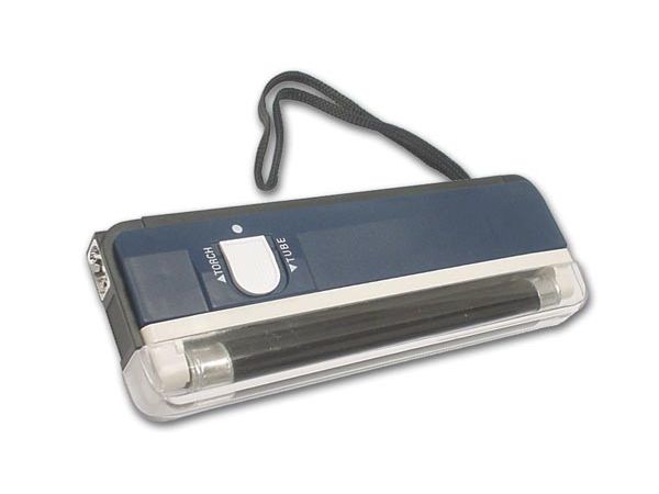 Mini UV sortlyslampe + lommelygte, sort hus