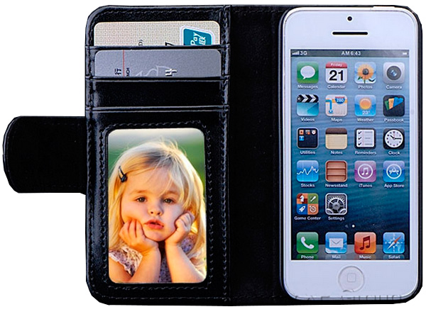 Læder flipcover m. kortholdere - Til iPhone 5/5S/SE, Sort