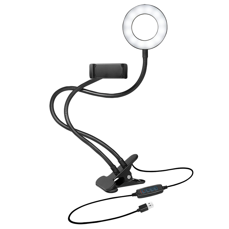 Smartphone holder med LED ringlys - Ø8,5cm, 24 LEDs, 5V / 2A