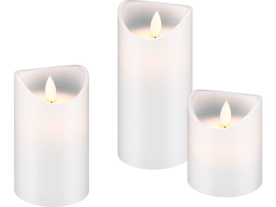 LED bloklys - flamme-effekt, timer, Hvid (3 stk.)