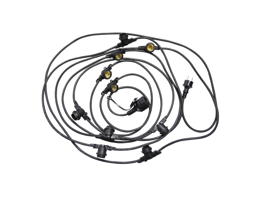 Prof. udendørs lyskæde u. pærer - 10 x E27 sokler (10m)