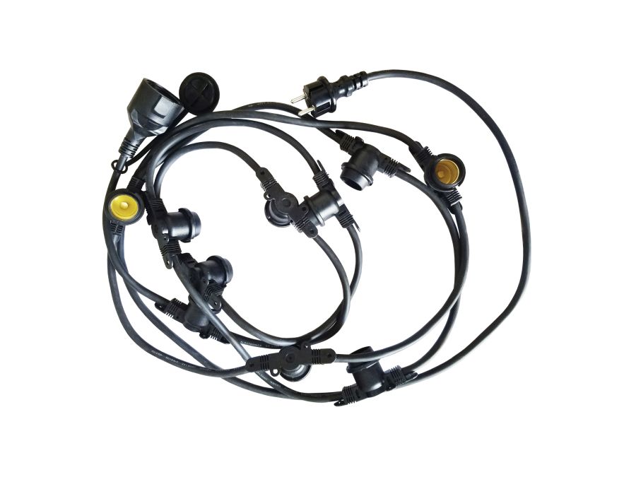 Prof. udendørs lyskæde u. pærer - 10 x E27 sokler (5m)