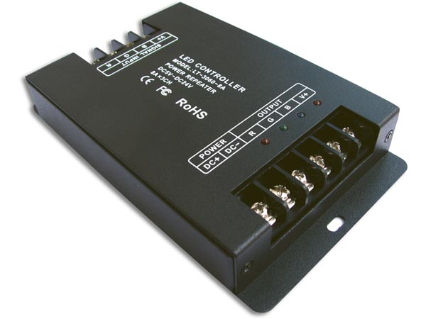 RGB LED strøm repeater m. PWM, 12/24V, 3 x 8A