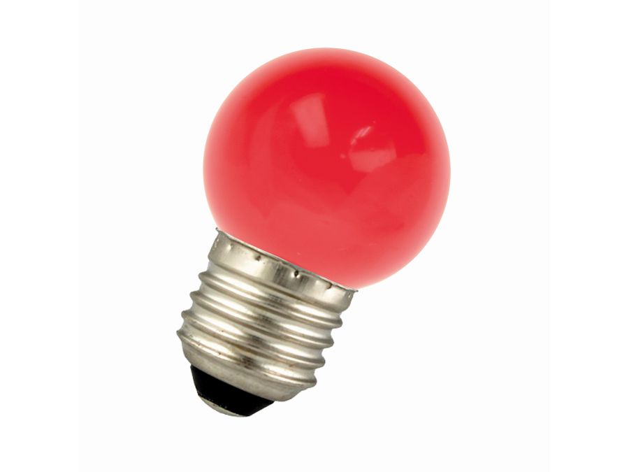 G45 LED pære - 240VAC 1W, E27 sokkel, Rød (IP44)