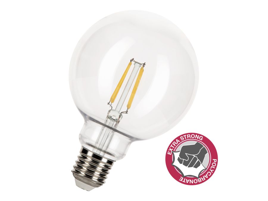 G95 LED Filament Safe - 4W 2700K Klar slagfast plast