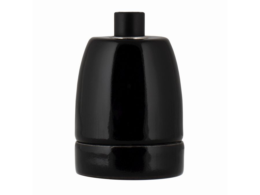 E27 Porcelænsfatning - Sort, m. trækaflastning