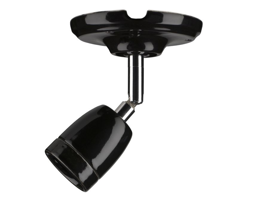 Loft/Væg fatning - E27, Justerbar, Porcelæn, Sort