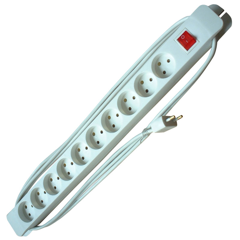 10-stikdåse m/afbryder u/jord 3 m. Ledning Hvid