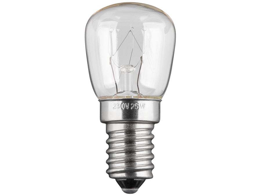 Køleskabspære - 230V / 25W, E14 sokkel, Klar (Ø26 x 56mm)