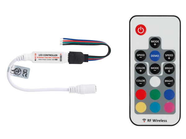Mini 1-kanals RGB LED lysstyring - Med RF fjernbetjening