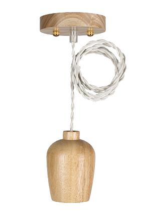 Pendel m. E27 sokkel - TRÆ, Snoet stofledn. (1,5m)