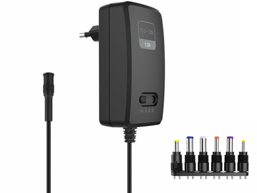 Universal netadapter - 13,5/18/24/30Vdc 30W 1A (6 DC-stik)