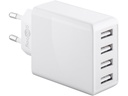 Netadapter - 100-240V til 4 x 5V USB-A, 2x3A (30W), Hvid