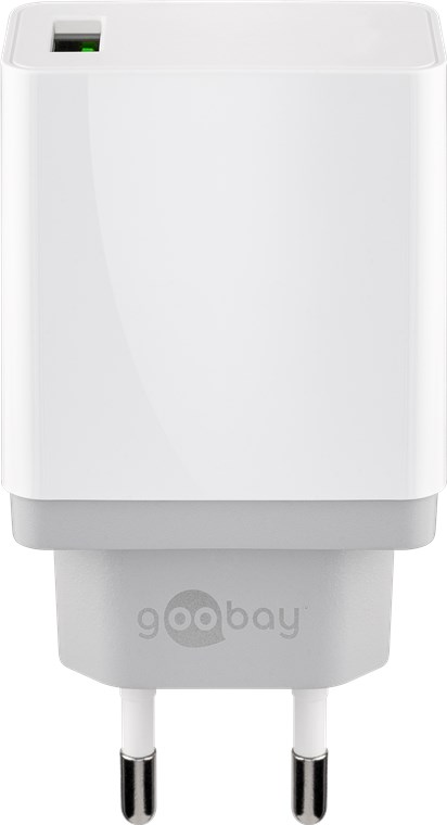 Netadapter - 5Vdc 18W, QC3.0 lynopladning, USB-A, Hvid