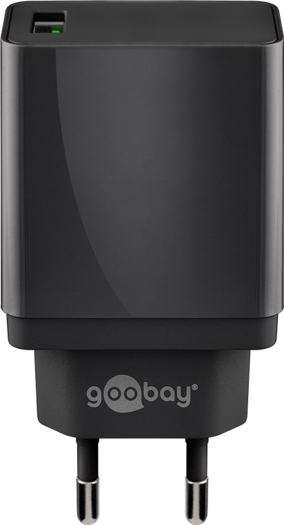 Netadapter m. QC3.0 lynladefunk. - 5Vdc (18W), 1xUSB-A, Sort