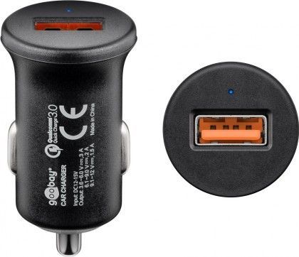 12/24V biladapter, 1 x USB A QC3.0, Sort (3A)