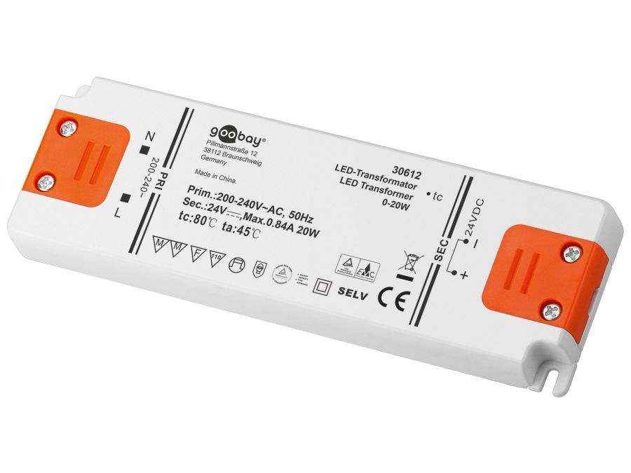 LED strømforsyning - 24Vdc / 20W - IP20, "slimline"